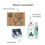 Newborn Essentials Bundle - Rockit Wooshh, Rocker & Izmi Essential Wrap
