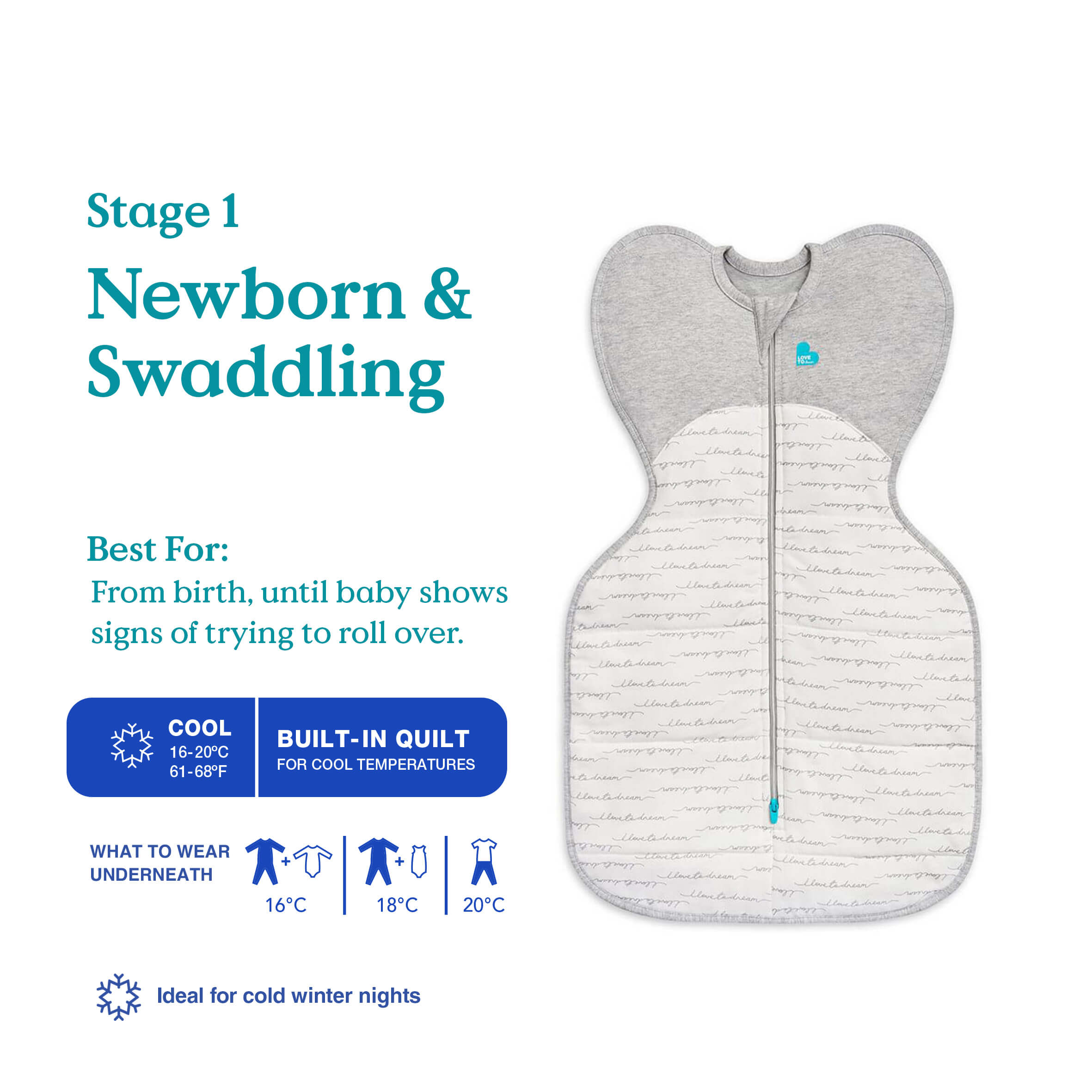Love To Dream Stage 1 Swaddle Up™ Cotton Warm - White Dreamer - Cheeky Rascals UK
