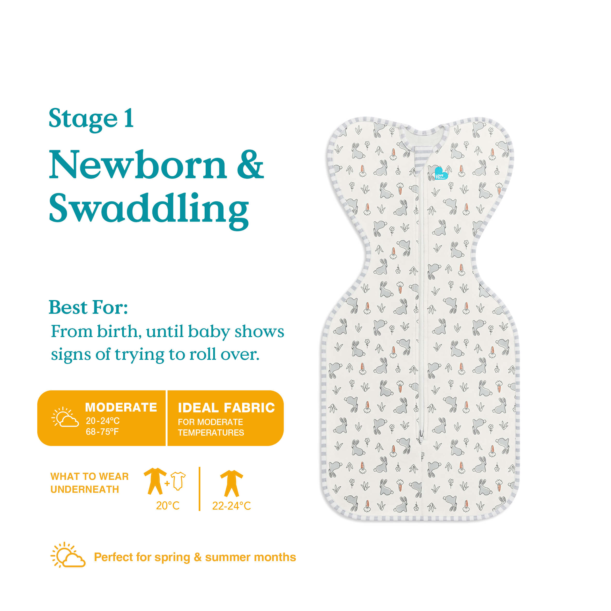 Love To Dream Stage 1 Swaddle Up™ Designer Original - Bunny - Cheeky Rascals UK