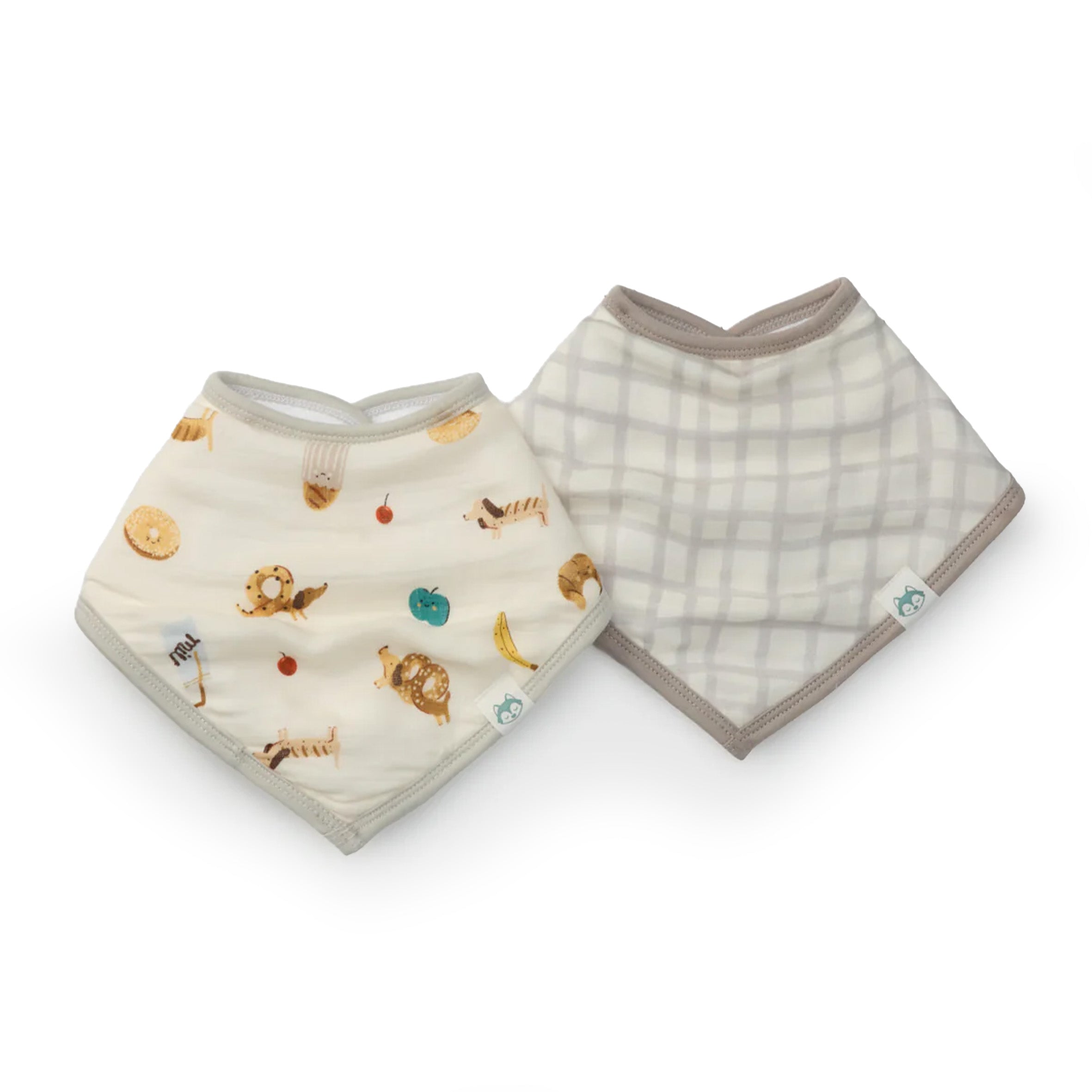 2 French Breakfast Bandana Bibs with on a white background