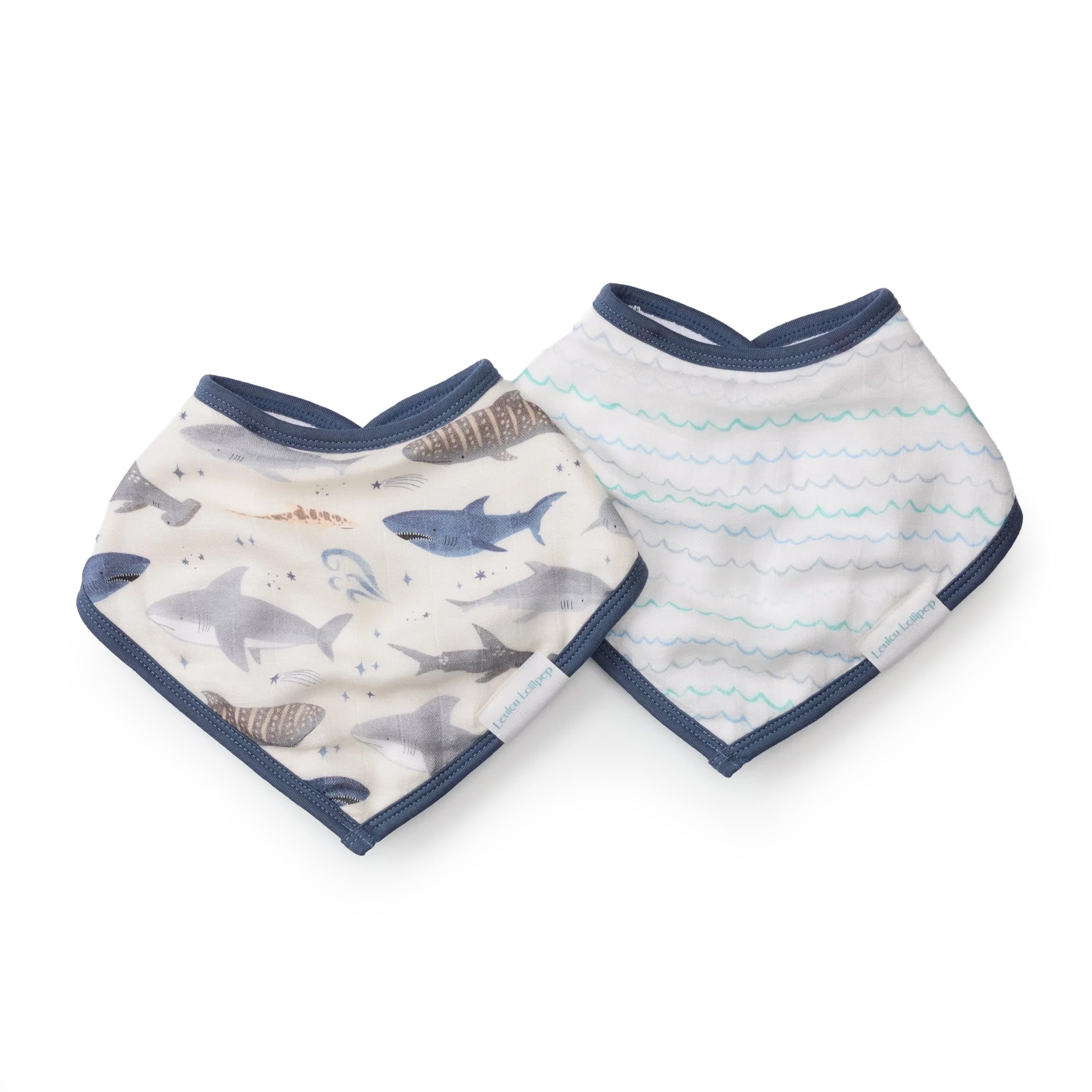 Smiley Sharks Bandana Bib on a white background