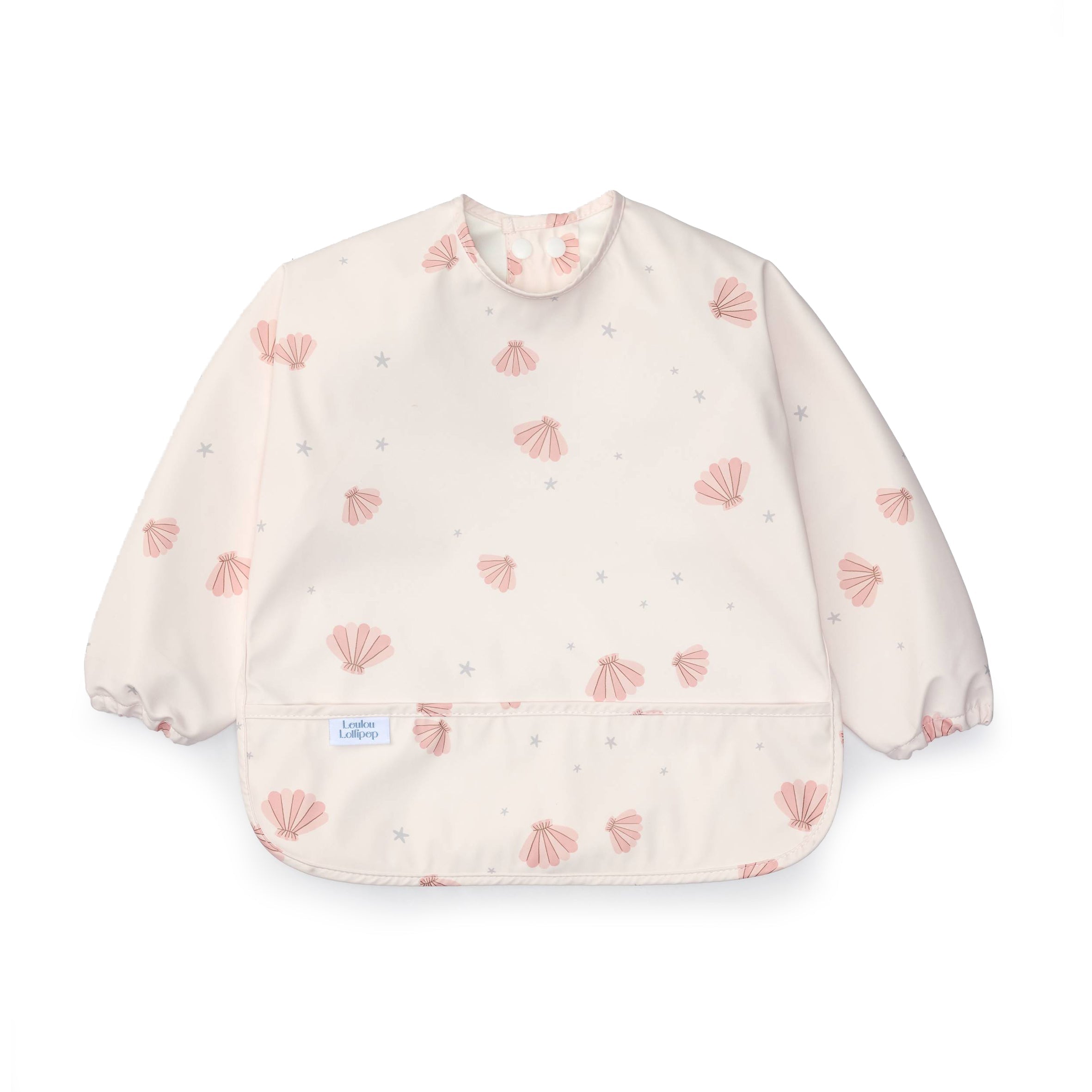 Sea Shells Long Sleeve Bib on a white background
