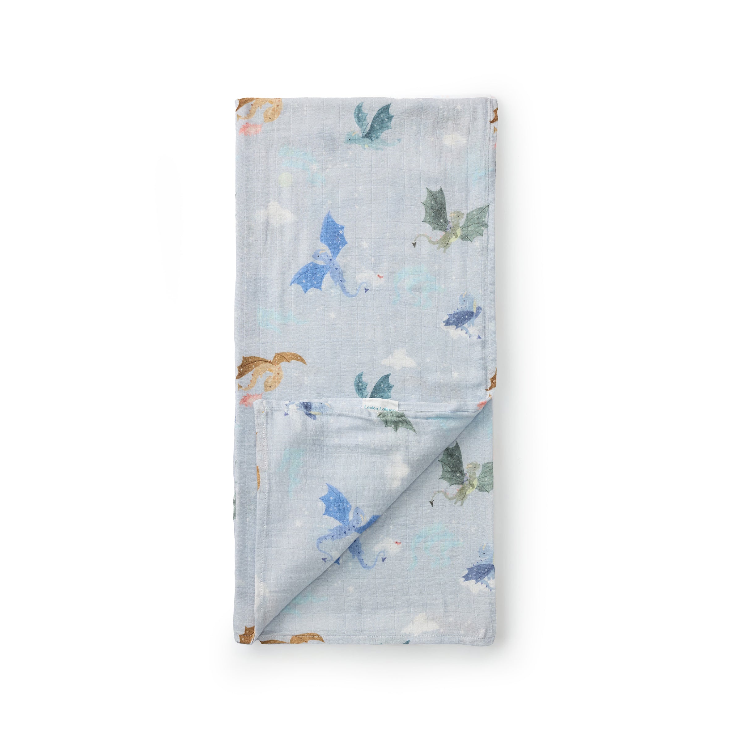 Folded Magical Dragons Muslin Swaddle on a white background