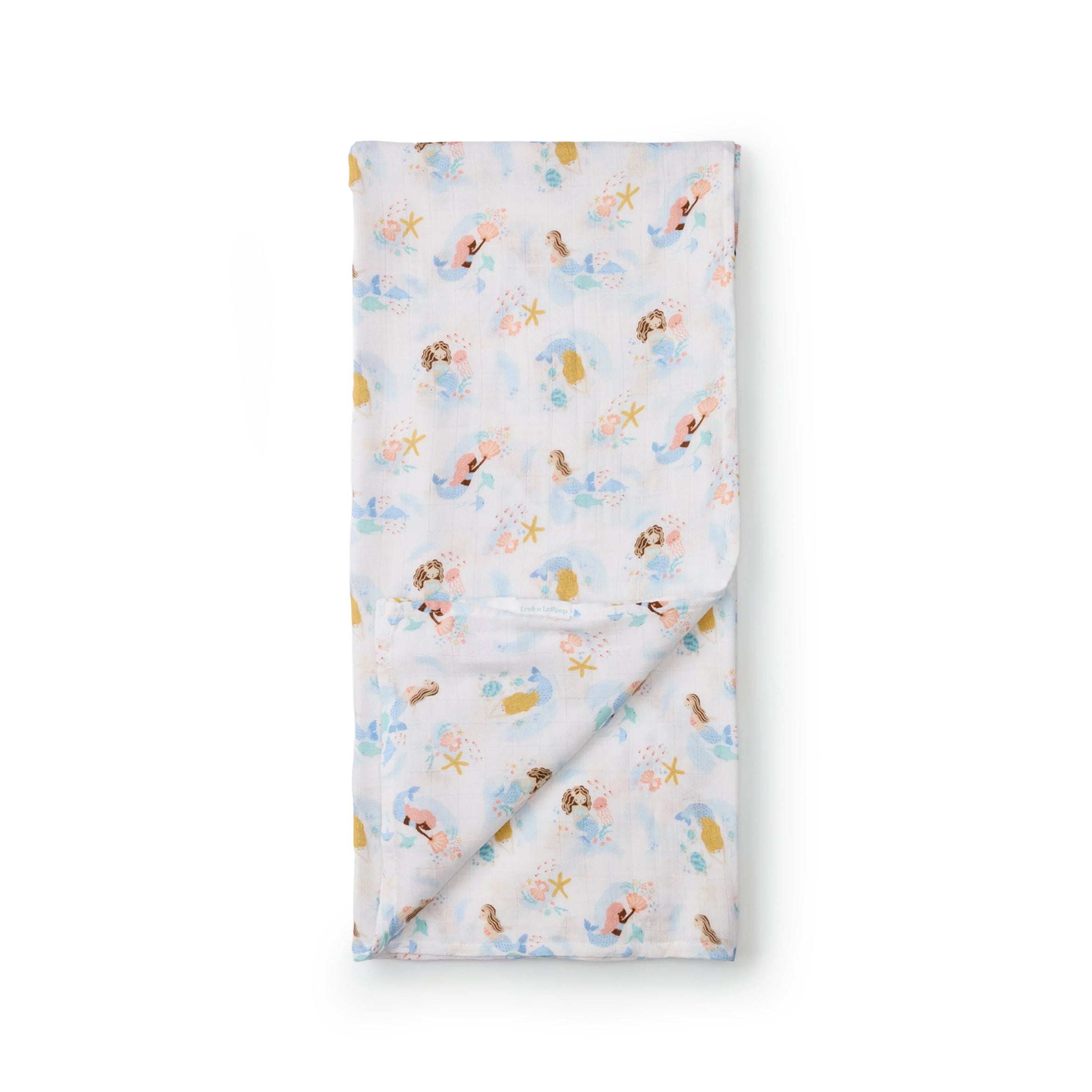 Folded fabric Mermaid Muslin Swaddle on a white background
