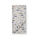 Folded Smiley Sharks Muslin Swaddle on a white background