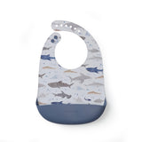 Smiley Shark Silicone Bib on a white background