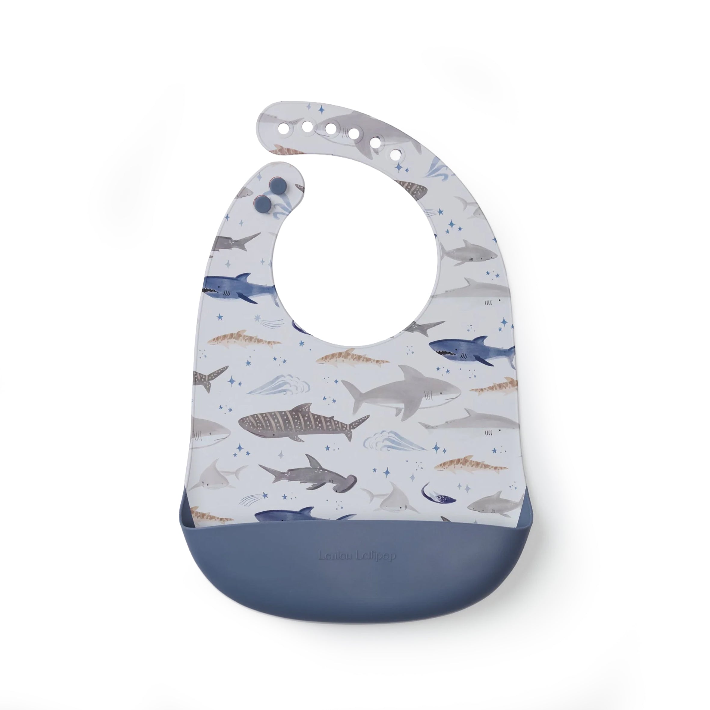 Smiley Shark Silicone Bib on a white background