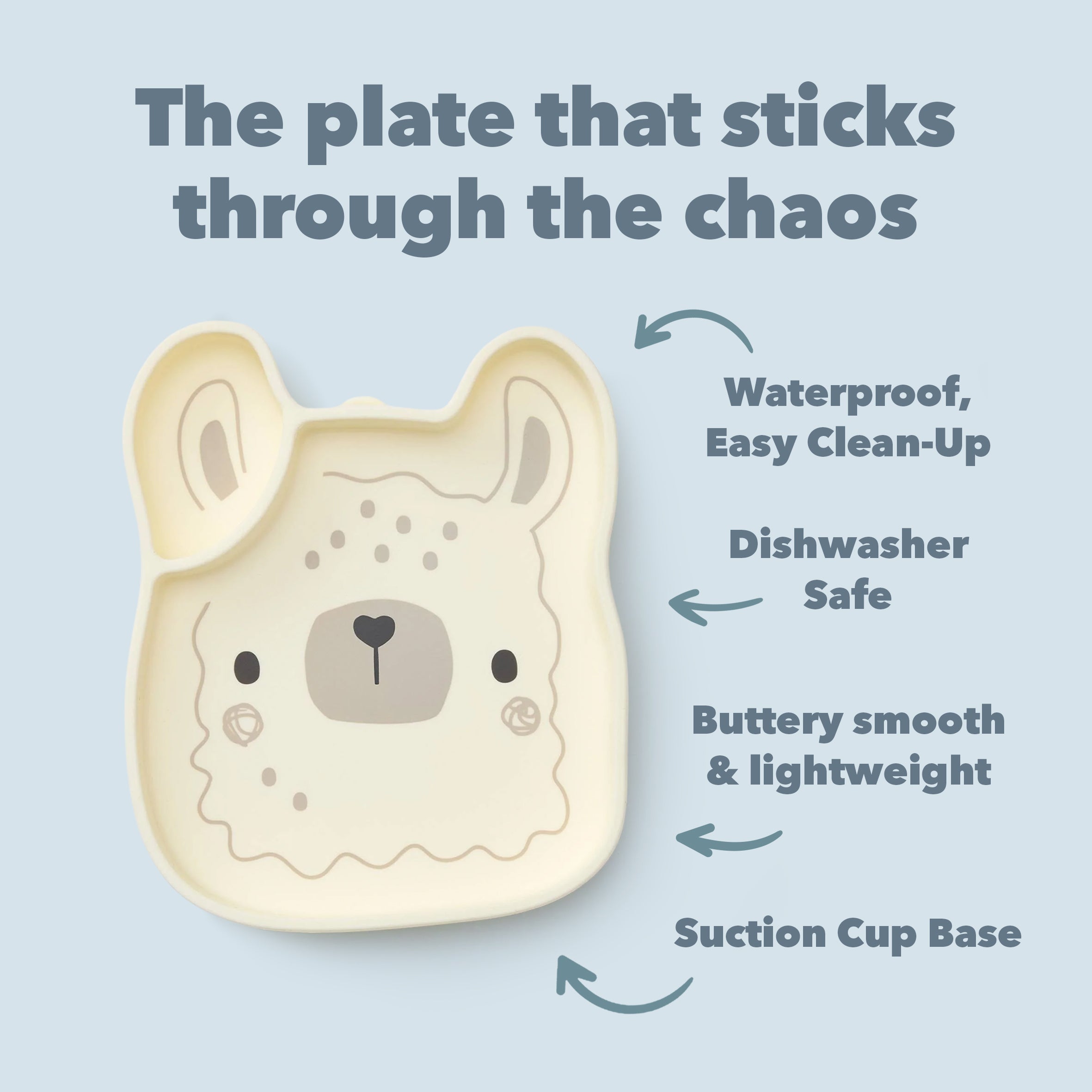 Lane Llama snack plate on a light blue background