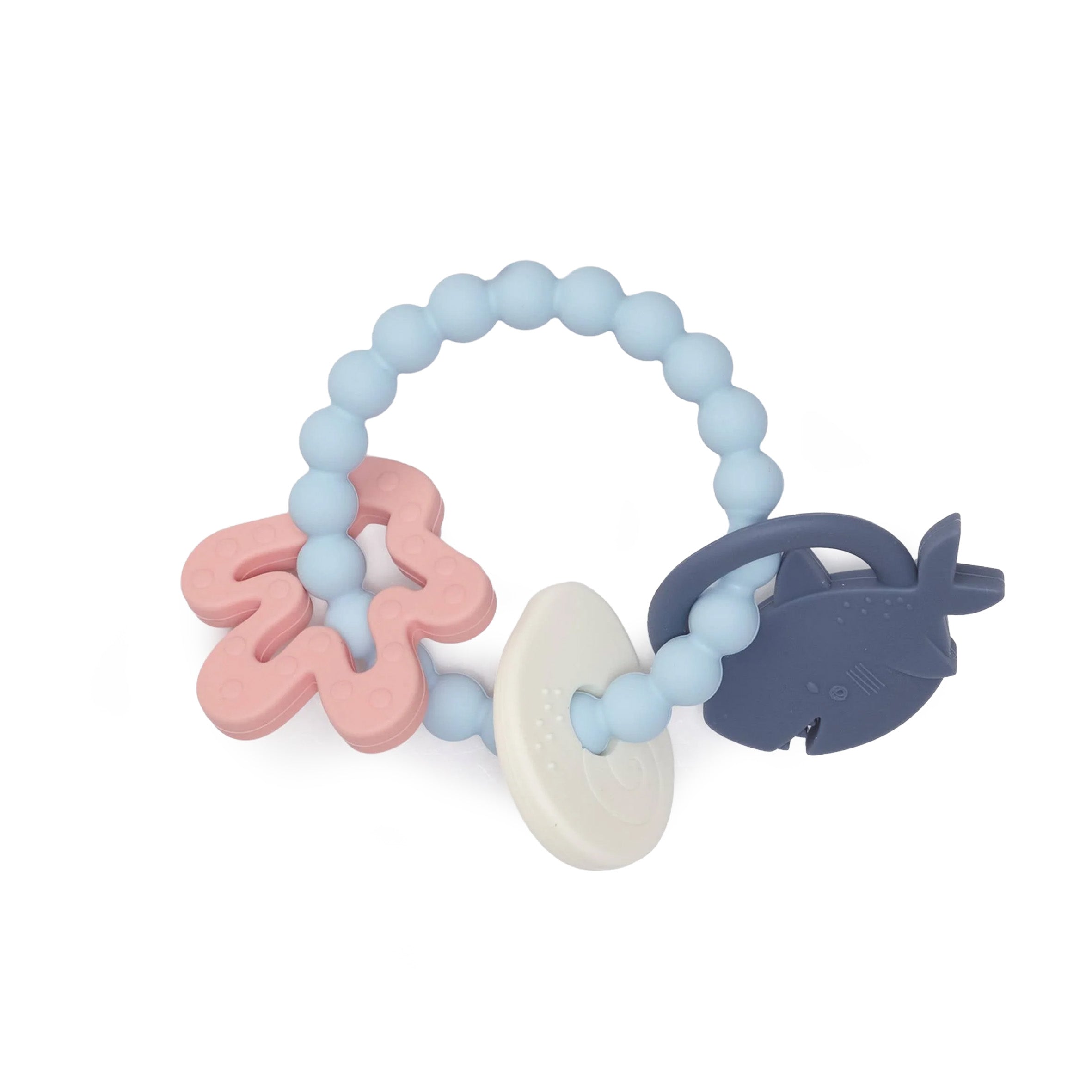 Sarah Shark Teething Charms on a white background