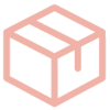 A simple pink outline of a cardboard box with a taped seam, shown in an isometric view on a white background.