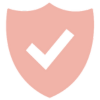 A pink shield icon with a white check mark in the center, symbolizing security or approval.