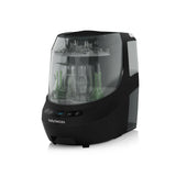 The Baby Brezza Bottle Washer Pro® in all black features a transparent front displaying neatly arranged baby bottles and parts, with touch controls and a digital display for easy, automatic cleaning by Baby Brezza.