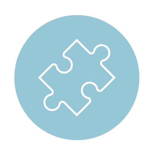 White puzzle piece on a blue circle