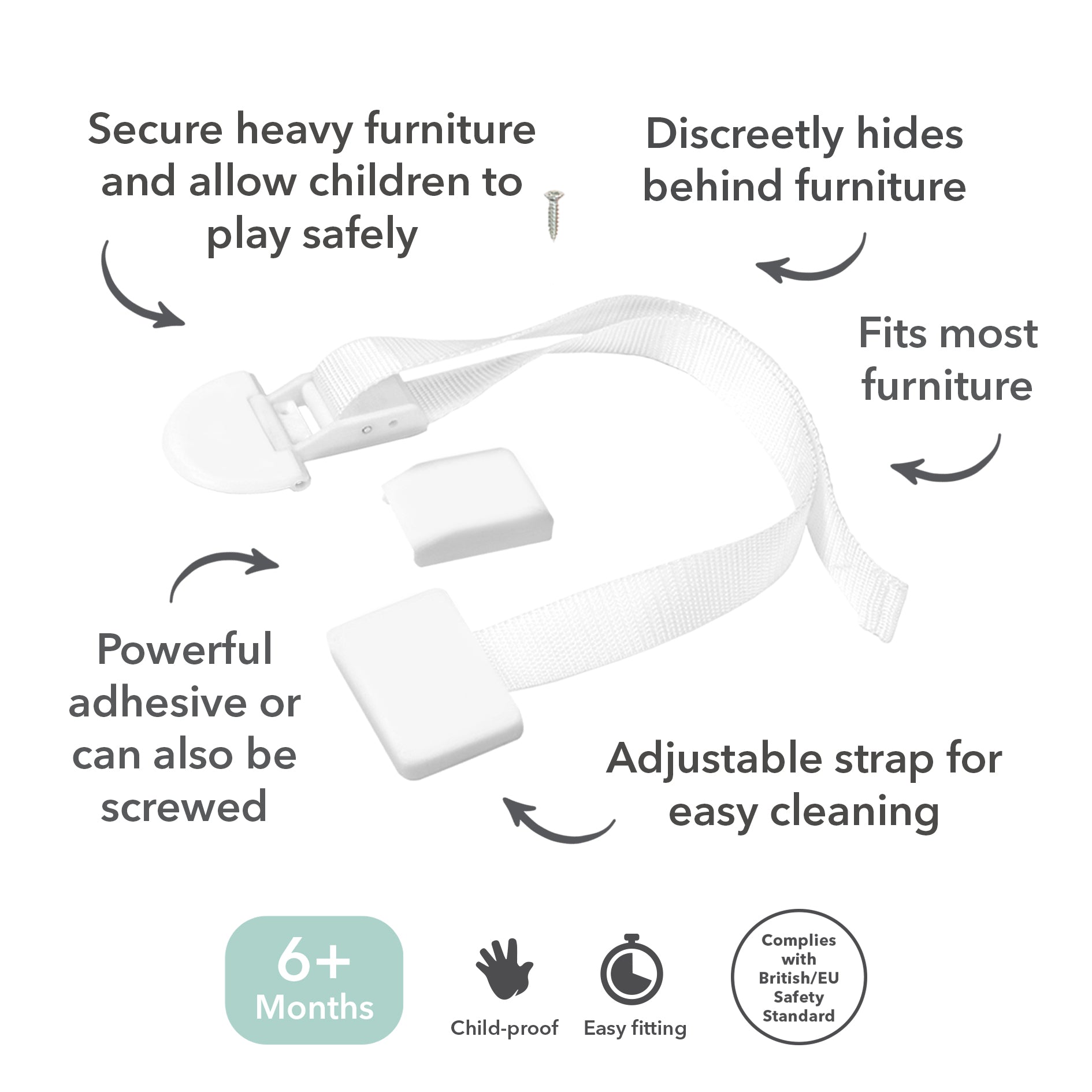 Fred Safety Furniture Anti-Tip Kit (x1) - Pure White - Cheeky Rascals UK