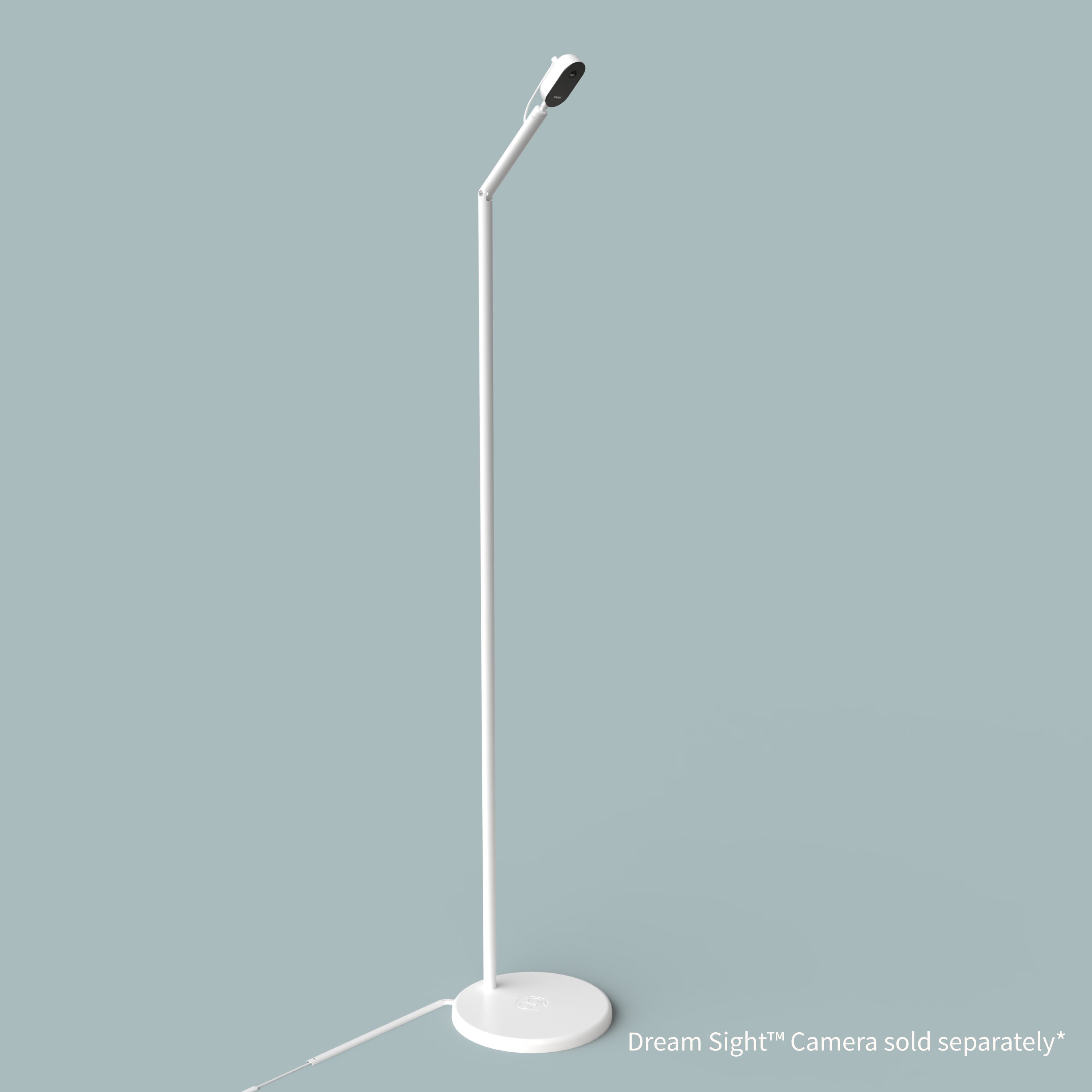 A tall, thin white Owlet Dream Sight™ Camera Stand with a circular base and a power cord; camera sold separately.