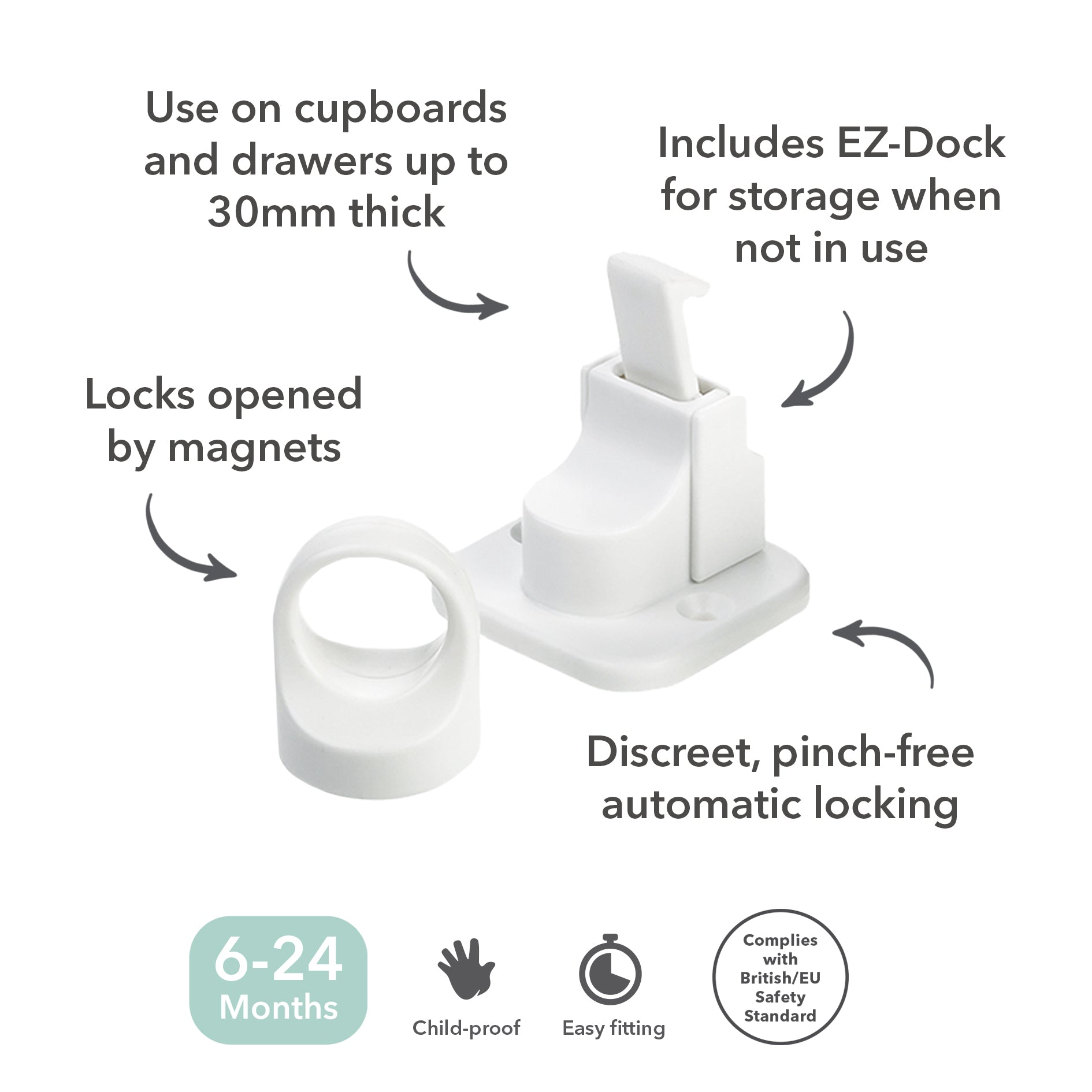 Fred Safety Invisible Magnet Lock (x2) - Pure White - Cheeky Rascals UK