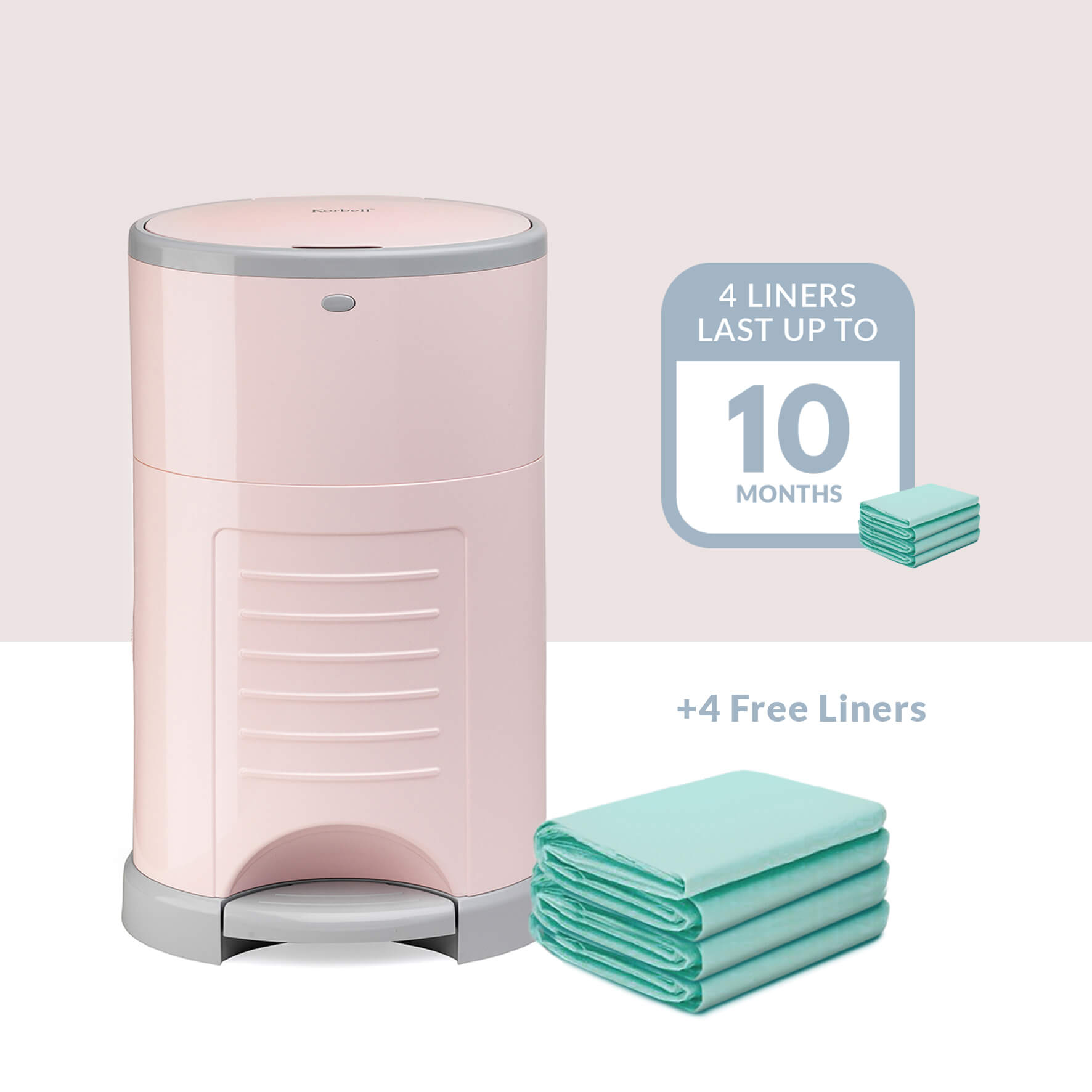 Korbell Classic 16L Nappy Bin Bundle (with Free Liner) Soft Pink