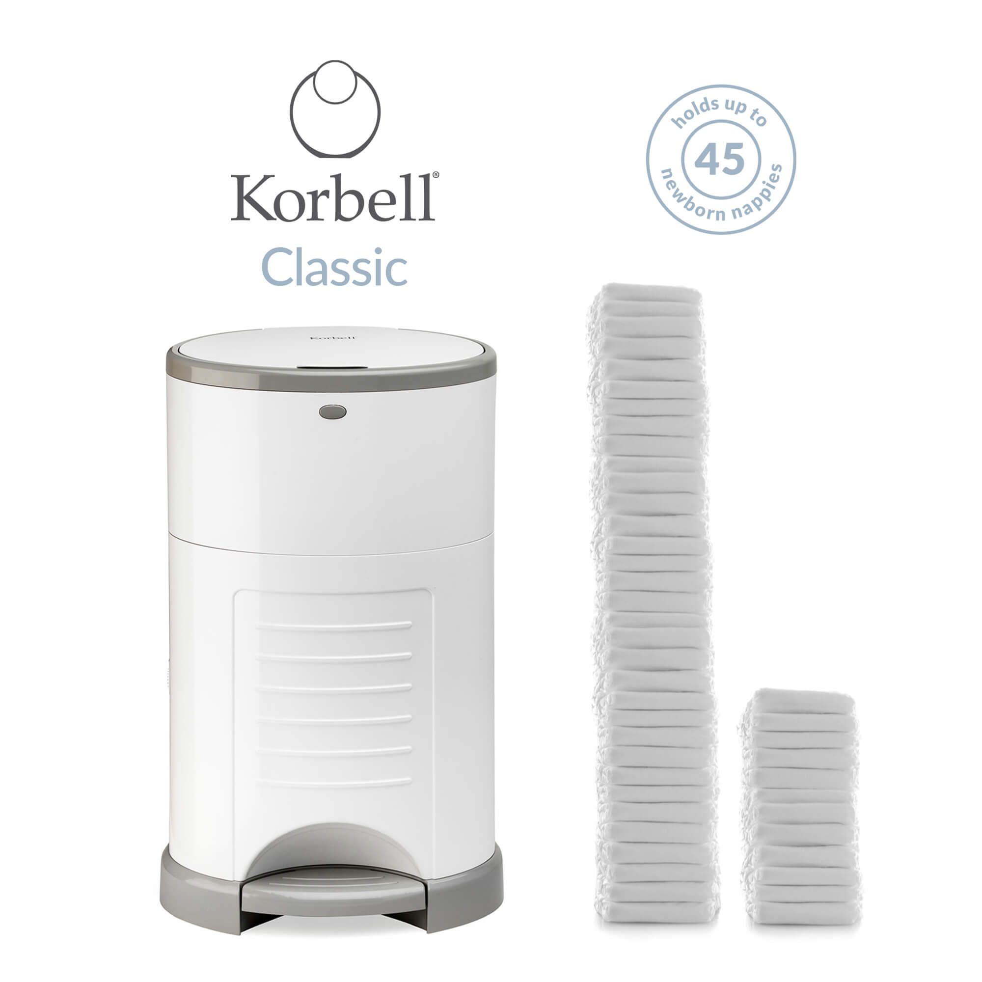 Korbell Classic 16L Nappy Bin Bundle (with Free Liner) - Pure White - Cheeky Rascals UK