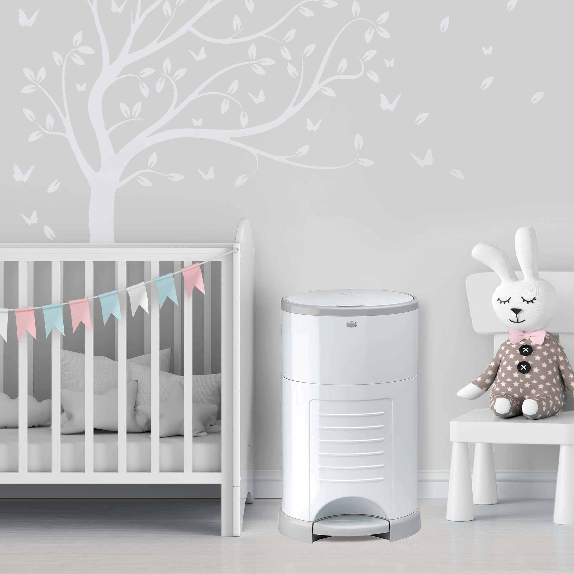 Korbell Classic 16L Nappy Bin Bundle (with Free Liner) - Pure White - Cheeky Rascals UK