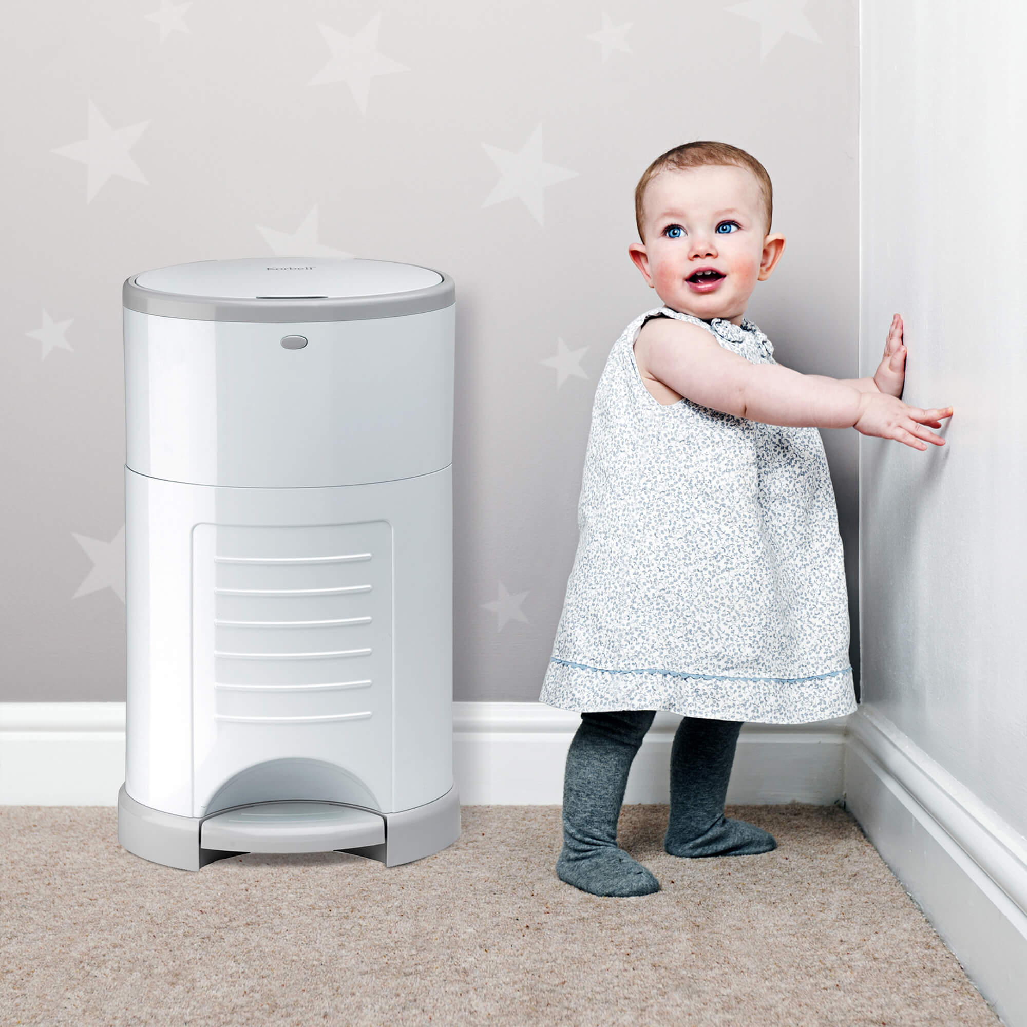 Korbell Classic 16L Nappy Bin Bundle (with Free Liner) - Pure White - Cheeky Rascals UK