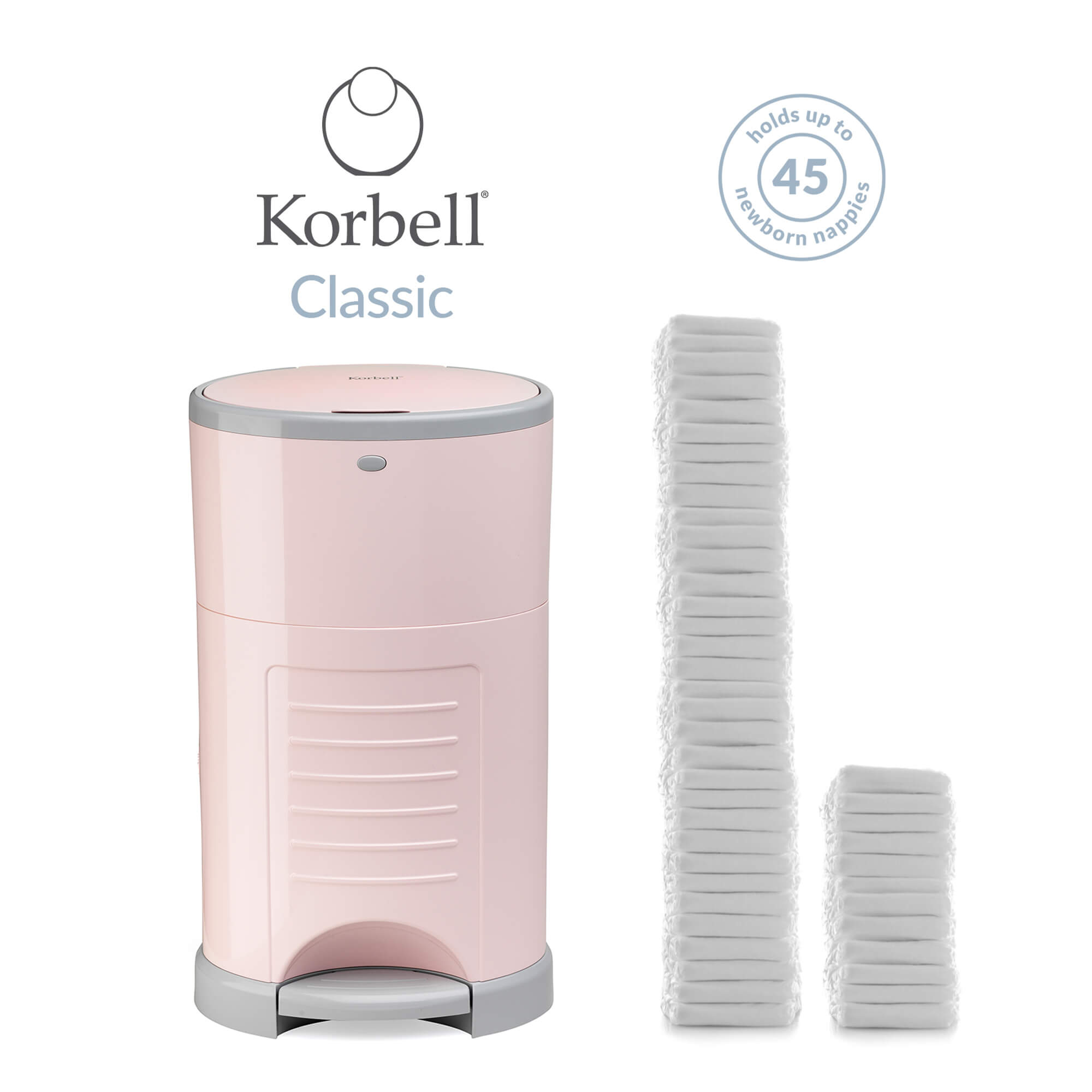 Korbell Classic 16L Nappy Bin Bundle (with Free Liner) - Soft Pink - Cheeky Rascals UK