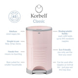 Korbell Classic 16L Nappy Bin Bundle (with Free Liner) - Soft Pink - Cheeky Rascals UK