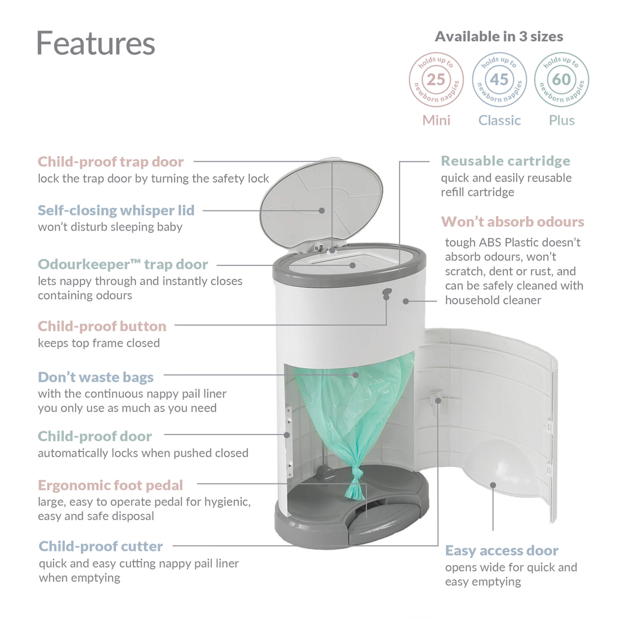 Korbell Classic 16L Nappy Bin Bundle (with Free Liner) - Pure White - Cheeky Rascals UK