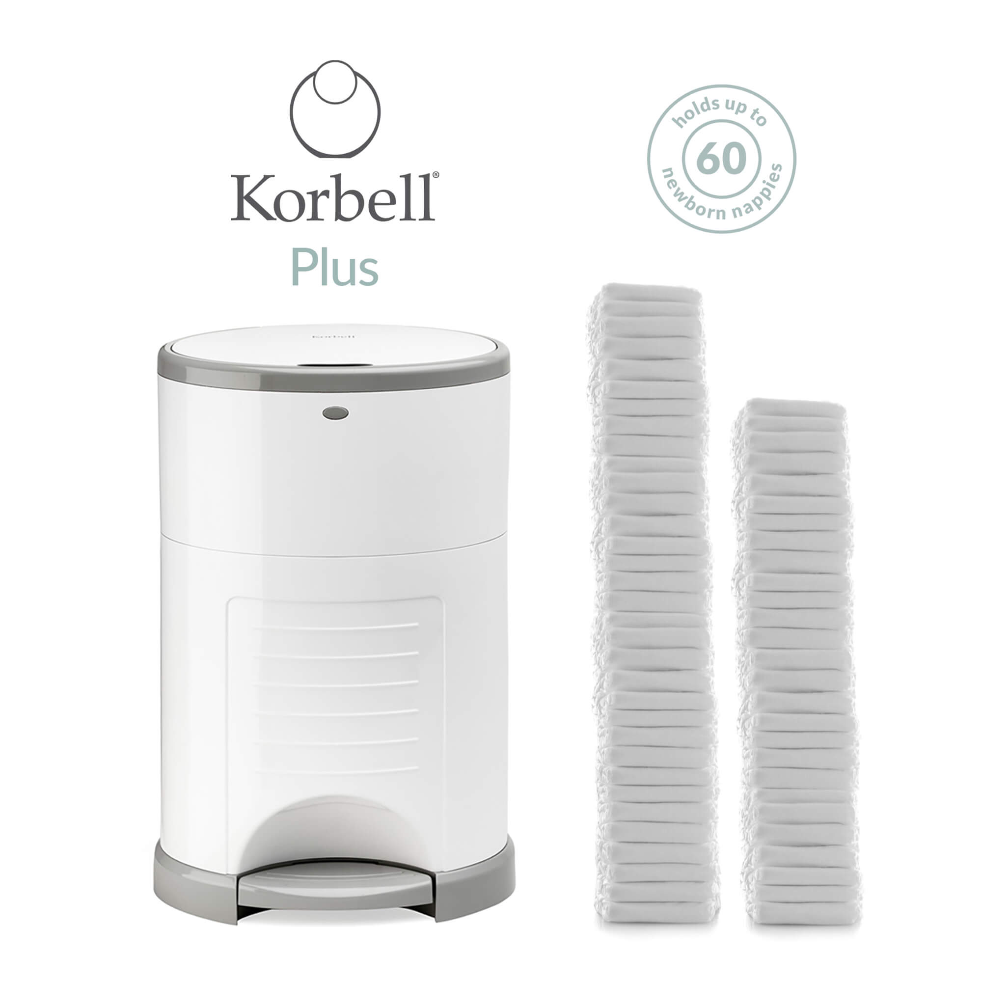 Korbell Plus 26L Nappy Bin Bundle (with Free Liner) - Pure White - Cheeky Rascals UK