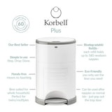 Korbell Plus 26L Nappy Bin Bundle (with Free Liner) - Pure White - Cheeky Rascals UK