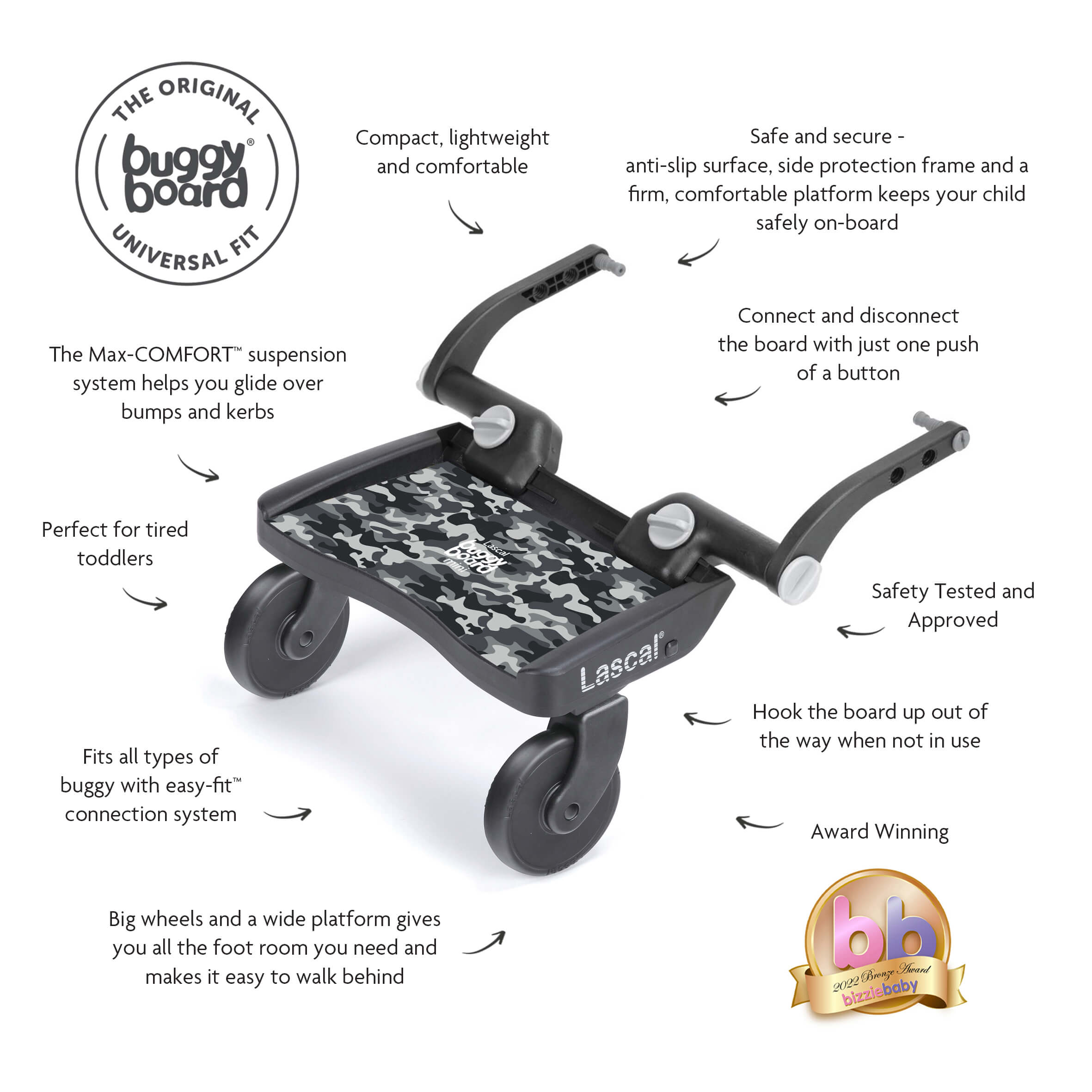 Lascal BuggyBoard® Mini Designer - Grey Camo - Cheeky Rascals UK