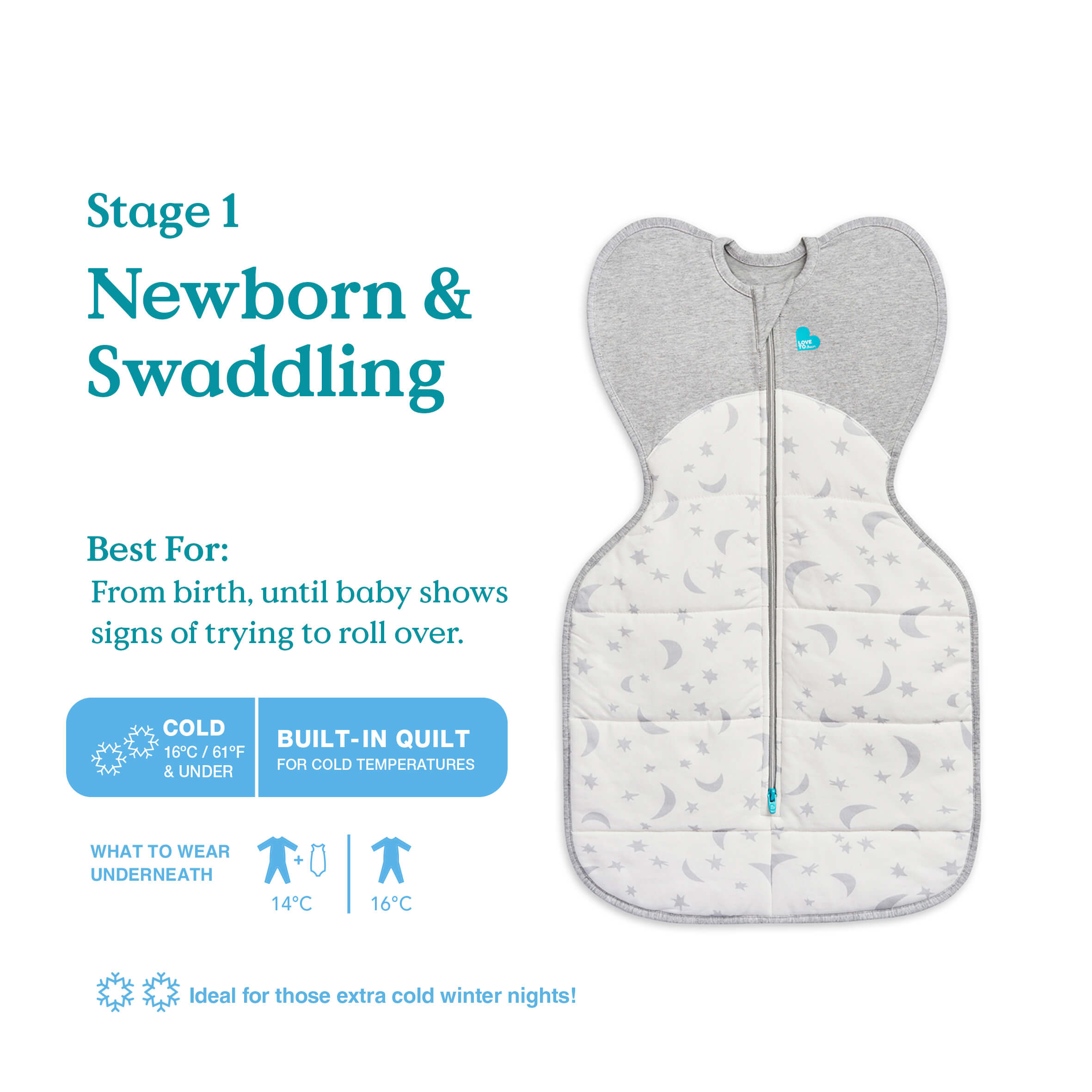 Love To Dream Stage 1 Swaddle Up™ Cotton Extra Warm - Moonlight White - Cheeky Rascals UK