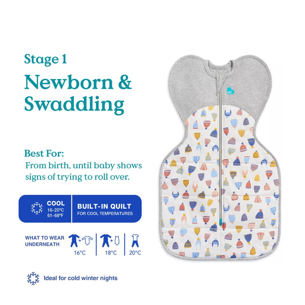 Love To Dream Stage 1 Swaddle Up Cotton Warm Happy Hats Cheeky Rascals UK