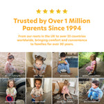 A collage of eight children surrounds the text: Potette® Plus 2-in-1 Value Bundle, trusted by over 1 million parents since 1994 for potty training and travel solutions in 35+ countries, bringing comfort for 30 years.