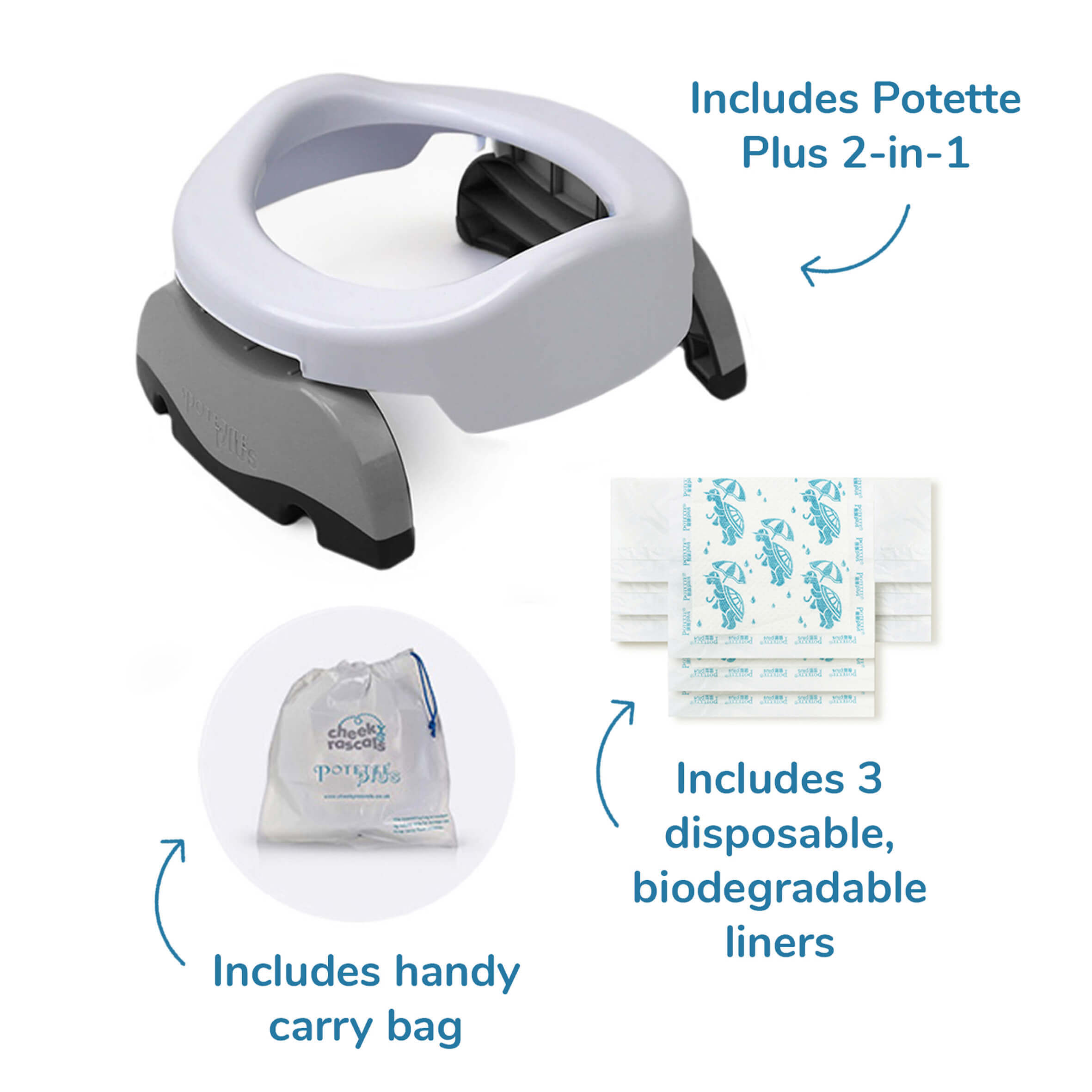 Potette® Plus 2-in-1 Value Bundle (inc Reusable Liner) - White & Grey - Cheeky Rascals UK