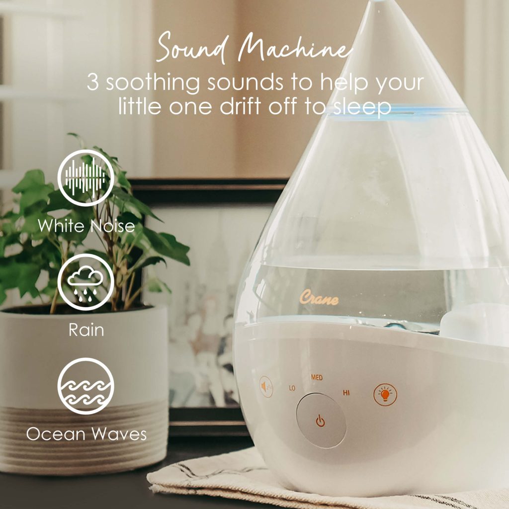 Sound machine with 3 soothing sounds including white noise, rain and ocean waves, to help your little one drift off to sleep.